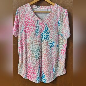 Colorful Leopard Print V-Neck Women's Top
